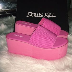 DOLLS KILL PINK PLATFORM SANDALS